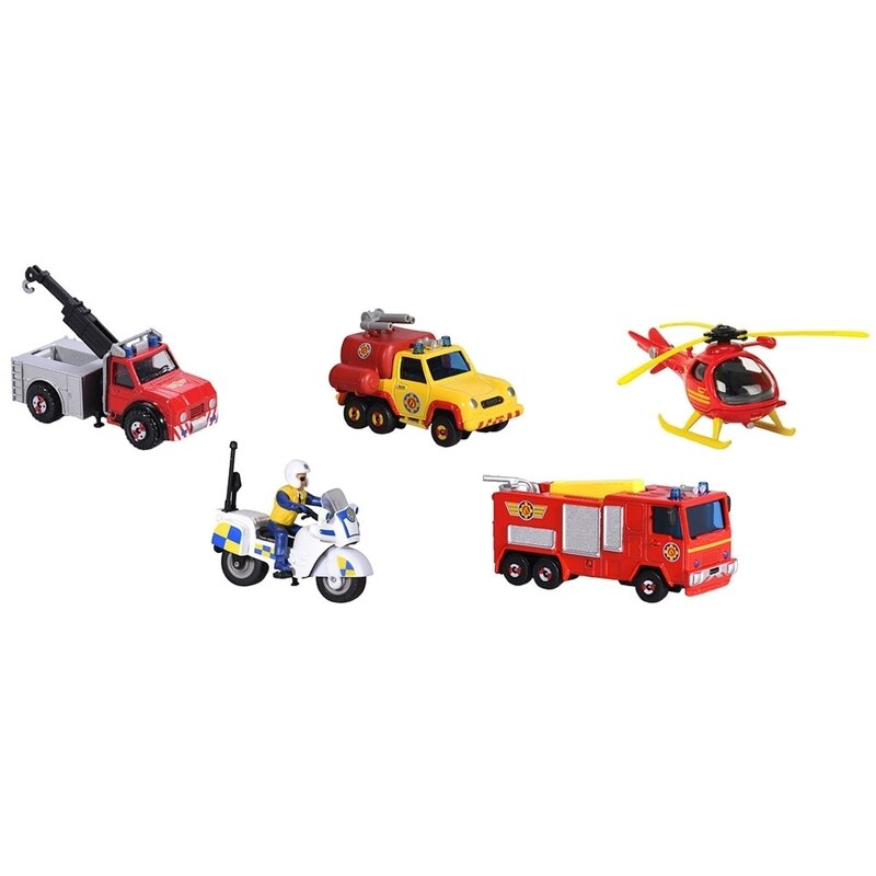 Jada toys - set fireman sam 5 pack cu 4 masinute,1 elicopter si 1 figurina