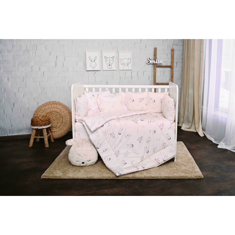 Lorelli - lenjerie 8 piese , bunnies, cu protectii laterale, din bumbac, 140x70 cm, bej