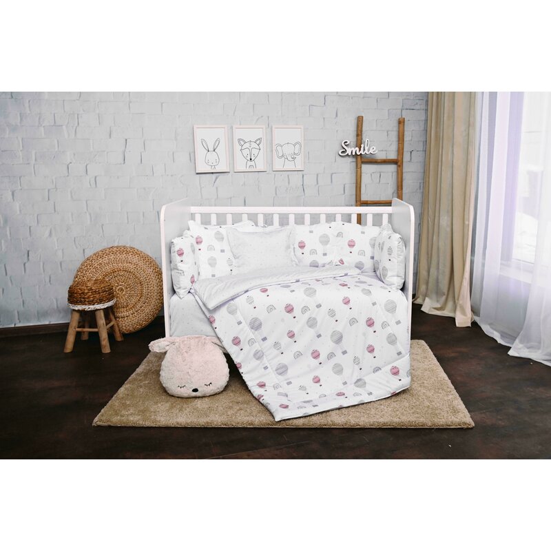 Lorelli - lenjerie 8 piese , baloons, cu protectii laterale, din bumbac, 140x70 cm, gri