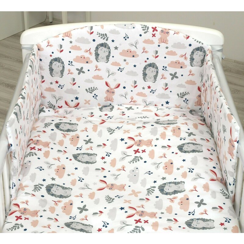 Amy - lenjerie 3 piese cu protectie laterala iepuras din bumbac, 120x60 cm, roz