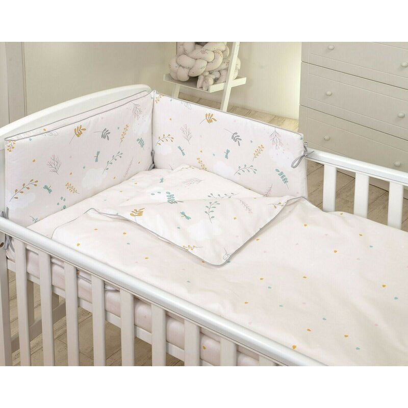 Amy - lenjerie 3 piese cu protectie laterala, cu fata dubla airy din bumbac, 120x60 cm, bej