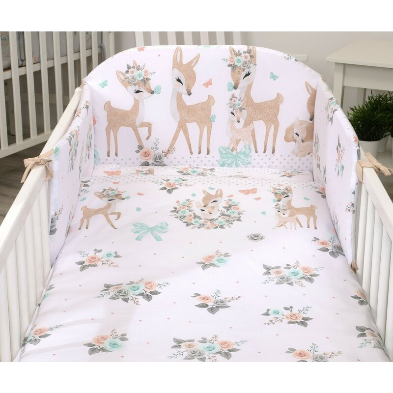 Amy - lenjerie 3 piese cu protectie laterala caprioara din bumbac, 120x60 cm