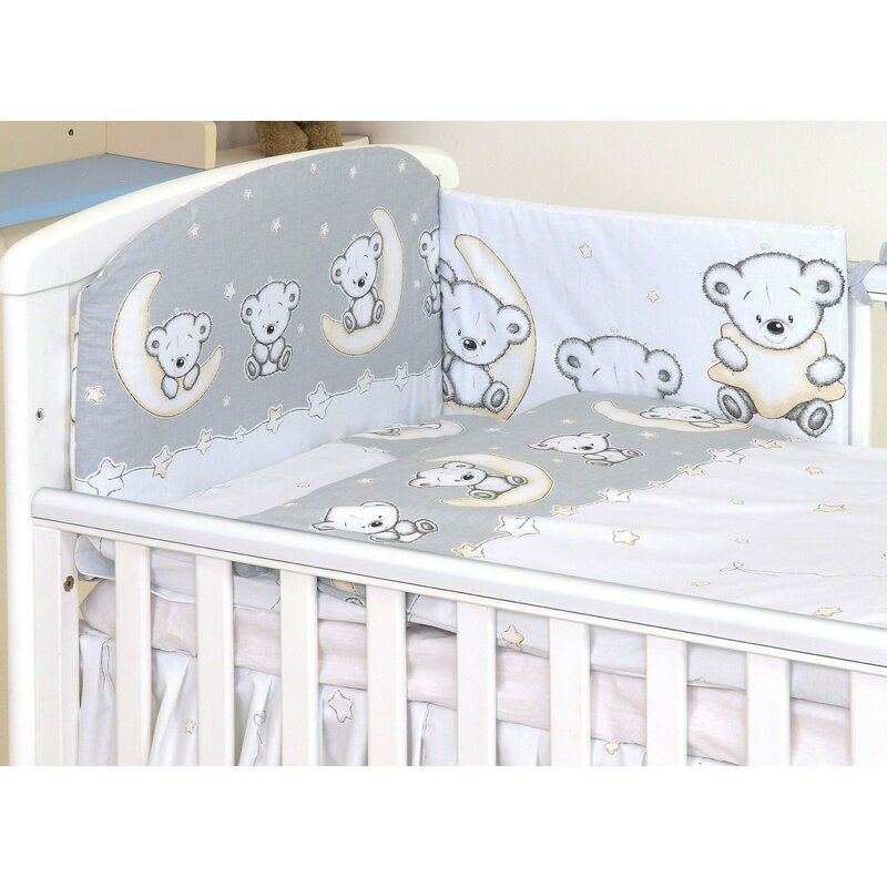 Amy - lenjerie 3 piese cu protectie laterala teddy bear din bumbac, 120x60 cm, gri