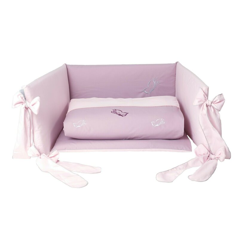 Amy - lenjerie 3 piese cu protectie laterala butterfly din bumbac, 120x60 cm, roz