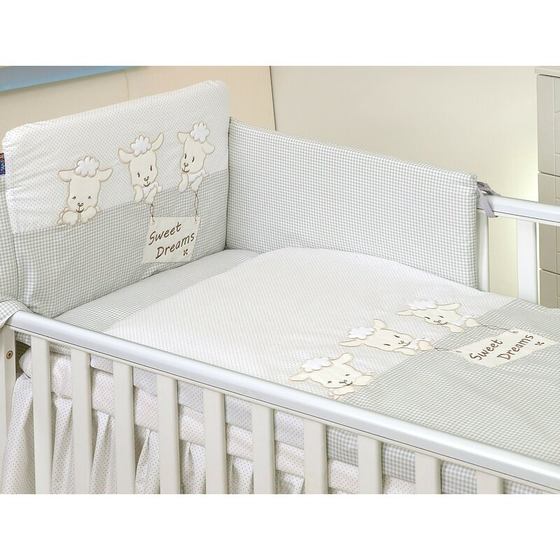 Amy - lenjerie 3 piese cu protectie laterala sweet dreams din bumbac, 120x60 cm, gri