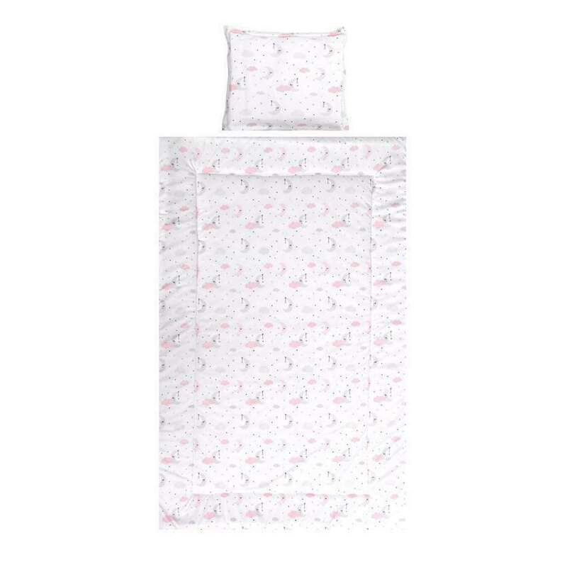 Lorelli - lenjerie 3 piese cosy , moons & stars, din bumbac, 150x100 cm, roz