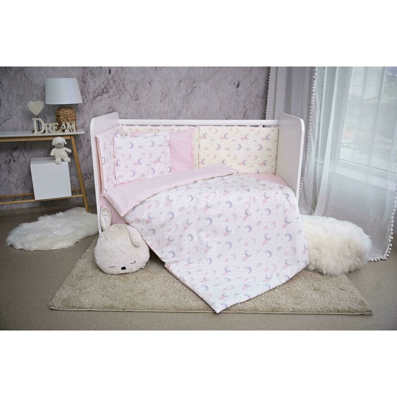 Lorelli - set lenjerie pat 60/120, smile, bumbac ranforce, pink moons & stars
