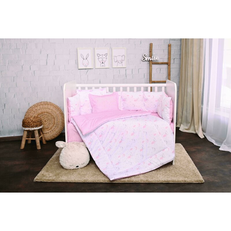 Lorelli - lenjerie 7 piese lily , moons & stars din bumbac, roz