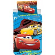 SunCity - Lenjerie 2 piese Lightning McQueen , Disney Cars,  Husa perna 55x40 cm, din Bumbac, 140x90 cm