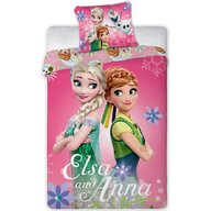 SunCity - Lenjerie 2 piese Elsa and Anna , Disney Frozen,  Husa perna 60x40 cm, 135x100 cm, Roz