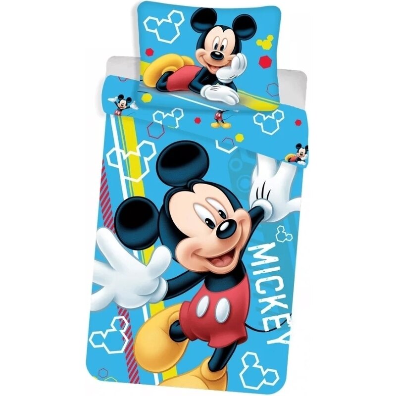 SunCity - Lenjerie 2 piese Glow in the Dark 200x140 cm, 90x70 cm Mickey Mouse din Bumbac, 200x140 cm, Albastru