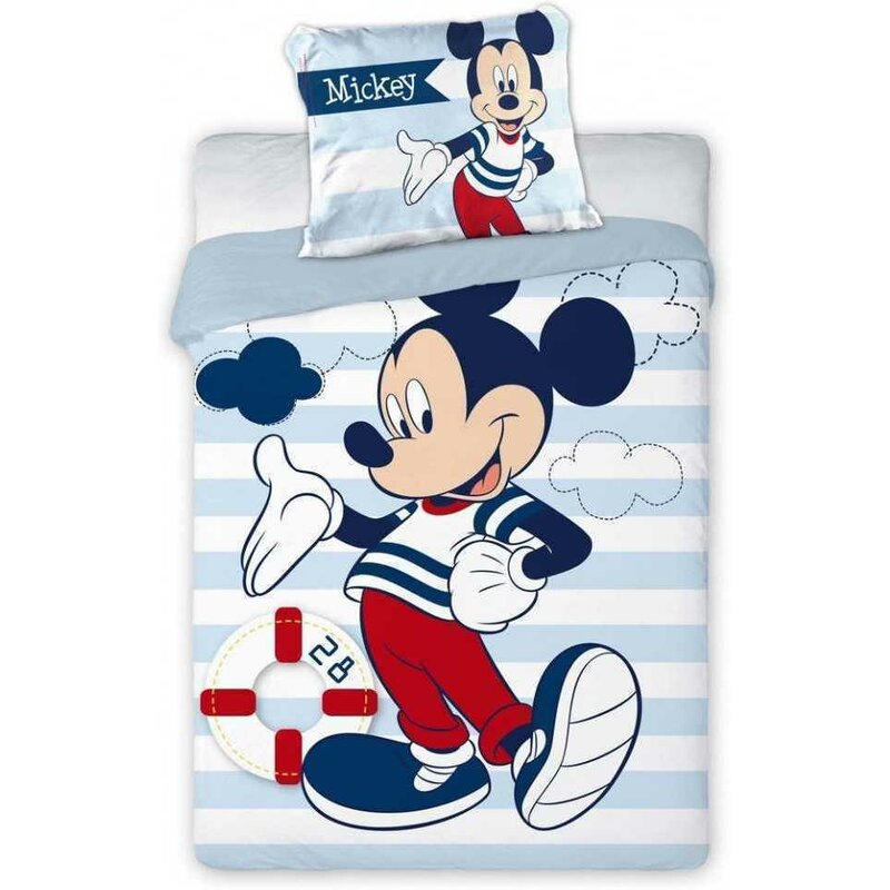 Suncity - lenjerie 2 piese sailor 60x40 cm, 135x100 cm mickey mouse din bumbac, albastru
