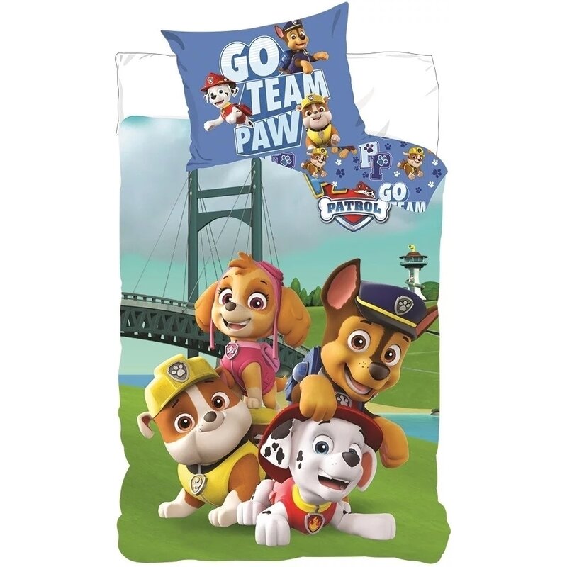 Suncity - lenjerie 2 piese go team 60x40 cm, 135x100 cm paw patrol din bumbac, albastru