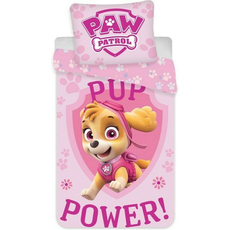 SunCity - Lenjerie 2 piese Pup Power Skye 60x40 cm, 135x100 cm Paw Patrol din Bumbac, Roz