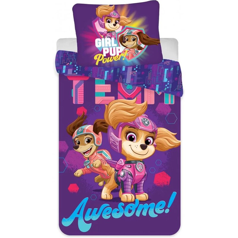 Suncity - lenjerie 2 piese team awesome , paw patrol, husa perna 60x40 cm, 135x100 cm, violet