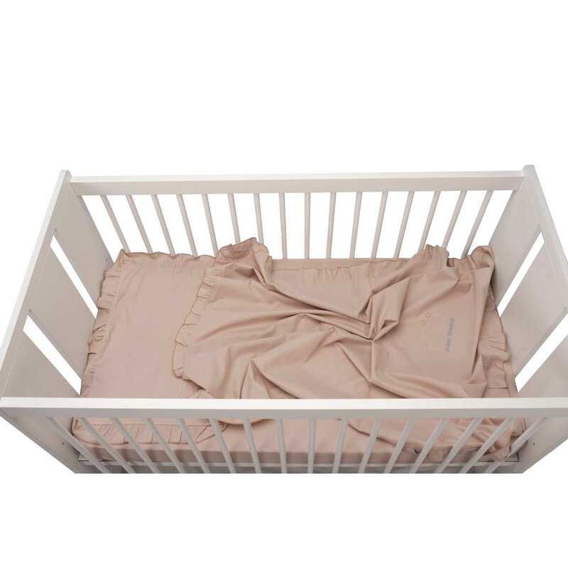 Somnart - set lenjerie patut bebe, bumbac (cearceaf pat 70x140, cearceaf pilotã 100x140, fa?ã pernã 35x50), brodatã, cu volan, roz