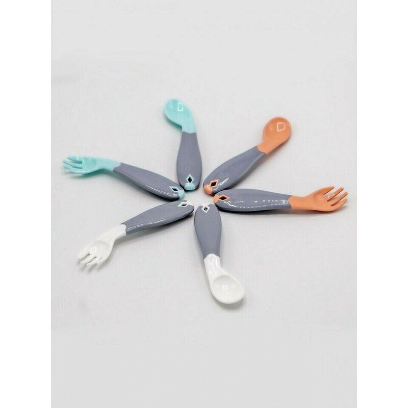 Babyjem - set lingurita si furculita cu maner gri (culoare: bleu)