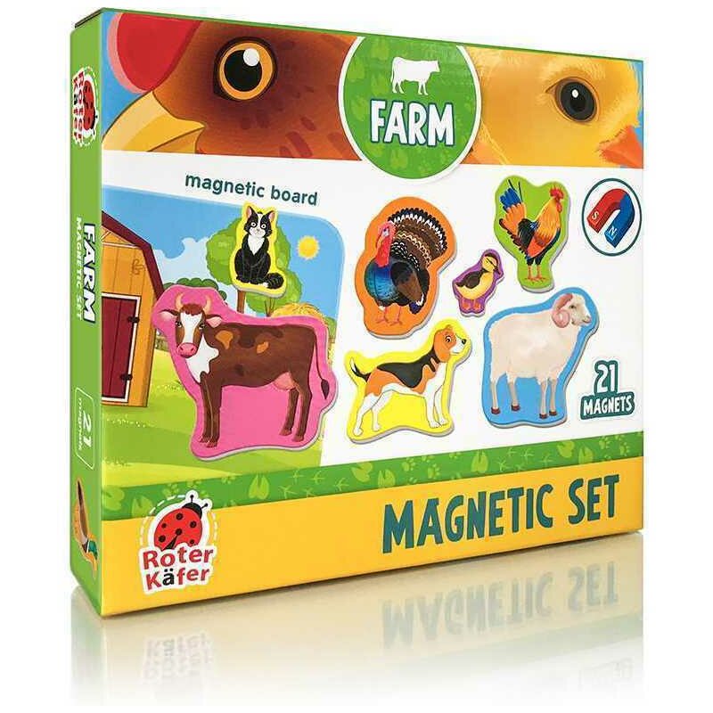 Roter kafer - jucarie magnetica animale de la ferma 21 piese, cu plansa magnetica inclusa