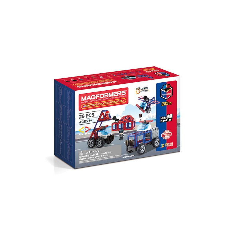 Clicstoys - Set de constructie Magnetic Masini de interventie , Magformers