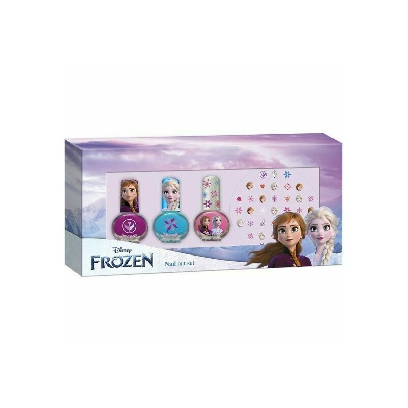 Set manichiura pentru fetite, cu 3 lacuri de unghii si modele de lipit pe unghii, frozen