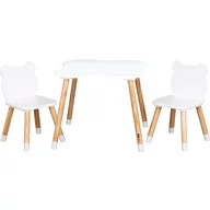 Set masuta si doua scaune, FreeON, Bear, Pentru copii, Din lemn, Cu marginile rotunjite, Conform cu standardele europene de securitate EN71-1;2018, EN71-2:2020, EN71-3:2021, Alb