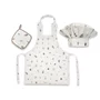 Set Micutul bucatar, MimiNu, Cu sort, o boneta si accesoriu pentru vase calde, Din bumbac certificat Oeko Tex Standard 100, Leaves - 1