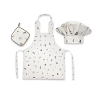 Set Micutul bucatar, MimiNu, Cu sort, o boneta si accesoriu pentru vase calde, Din bumbac certificat Oeko Tex Standard 100, Leaves