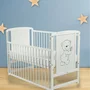 Set mobilier pentru copii, BabyNeeds: Patut din lemn de pin, cu laterala culisanta si somiera reglabila in 3 trepte, Timmi, 120x60 cm + Saltea cocos-burete-cocos, 12 cm + Comoda cu masuta de infasat, Alb - 2