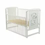 Set mobilier pentru copii, BabyNeeds: Patut din lemn de pin, cu laterala culisanta si somiera reglabila in 3 trepte, Timmi, 120x60 cm + Saltea cocos-burete-cocos, 12 cm + Comoda cu masuta de infasat, Alb - 8