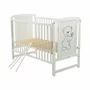 Set mobilier pentru copii, BabyNeeds: Patut din lemn de pin, cu laterala culisanta si somiera reglabila in 3 trepte, Timmi, 120x60 cm + Saltea cocos-burete-cocos, 12 cm + Comoda cu masuta de infasat, Alb - 9
