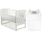 Set mobilier pentru copii, BabyNeeds: Patut din lemn de pin, cu laterala culisanta si somiera reglabila in 3 trepte, Timmi, 120x60 cm + Saltea cocos-burete-cocos, 8 cm + Comoda cu masuta de infasat, Alb - 1