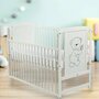 Set mobilier pentru copii, BabyNeeds: Patut din lemn de pin, cu laterala culisanta si somiera reglabila in 3 trepte, Timmi, 120x60 cm + Saltea cocos-burete-cocos, 8 cm + Comoda cu masuta de infasat, Alb - 3
