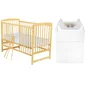 Set mobilier pentru copii, Babyneeds: Patut din lemn de pin, cu somiera reglabila in 3 trepte, Ola, 120x60 cm + Saltea cocos-burete-cocos, 12 cm + Comoda cu masuta de infasat, Alb/Natur - 1