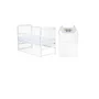 Set mobilier pentru copii, Qmini: Patut din lemn de pin cu roti, cu laterala culisanta si somiera reglabila in 3 trepte, Agata, 120x60 cm + Saltea cocos-burete-cocos, 10 cm + Comoda cu masuta de infasat, Alb - 1