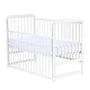 Set mobilier pentru copii, Qmini: Patut din lemn de pin cu roti, cu laterala culisanta si somiera reglabila in 3 trepte, Agata, 120x60 cm + Saltea cocos-burete-cocos, 10 cm + Comoda cu masuta de infasat, Alb - 6