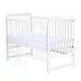 Set mobilier pentru copii, Qmini: Patut din lemn de pin cu roti, cu laterala culisanta si somiera reglabila in 3 trepte, Agata, 120x60 cm + Saltea cocos-burete-cocos, 10 cm + Comoda cu masuta de infasat, Alb - 8