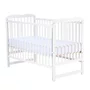 Set mobilier pentru copii, Qmini: Patut din lemn de pin cu roti, cu laterala culisanta si somiera reglabila in 3 trepte, Agata, 120x60 cm + Saltea cocos-burete-cocos, 10 cm + Comoda cu masuta de infasat, Alb - 9