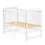 Set mobilier pentru copii, Qmini: Patut din lemn de pin cu roti, cu laterala culisanta si somiera reglabila in 3 trepte, Agata, 120x60 cm + Saltea cocos-burete-cocos, 12 cm + Comoda cu masuta de infasat, Alb - 4