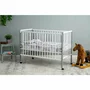 Set mobilier pentru copii, Qmini: Patut din lemn de pin cu roti, cu laterala culisanta si somiera reglabila in 3 trepte, Maya, 120x60 cm + Saltea cocos-burete-cocos, 10 cm + Comoda cu masuta de infasat, Alb - 3