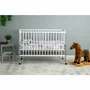 Set mobilier pentru copii, Qmini: Patut din lemn de pin cu roti, cu laterala culisanta si somiera reglabila in 3 trepte, Maya, 120x60 cm + Saltea cocos-burete-cocos, 10 cm + Comoda cu masuta de infasat, Alb - 4