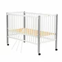 Set mobilier pentru copii, Qmini: Patut din lemn de pin cu roti, cu laterala culisanta si somiera reglabila in 3 trepte, Maya, 120x60 cm + Saltea cocos-burete-cocos, 10 cm + Comoda cu masuta de infasat, Alb - 6