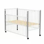 Set mobilier pentru copii, Qmini: Patut din lemn de pin cu roti, cu laterala culisanta si somiera reglabila in 3 trepte, Maya, 120x60 cm + Saltea cocos-burete-cocos, 10 cm + Comoda cu masuta de infasat, Alb - 7