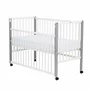 Set mobilier pentru copii, Qmini: Patut din lemn de pin cu roti, cu laterala culisanta si somiera reglabila in 3 trepte, Maya, 120x60 cm + Saltea cocos-burete-cocos, 10 cm + Comoda cu masuta de infasat, Alb - 9