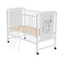 Set mobilier pentru copii, Qmini: Patut din lemn de pin cu roti, cu laterala culisanta si somiera reglabila in 3 trepte, Timmi Elefant, 120x60 cm + Saltea cocos-burete-cocos, 12 cm + Comoda cu masuta de infasat, Alb - 2