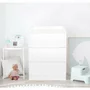 Set mobilier pentru copii, Qmini: Patut din lemn de pin cu roti, cu laterala culisanta si somiera reglabila in 3 trepte, Timmi Elefant, 120x60 cm + Saltea cocos-burete-cocos, 12 cm + Comoda cu masuta de infasat, Alb - 13