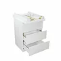 Set mobilier pentru copii, Qmini: Patut din lemn de pin cu roti, cu laterala culisanta si somiera reglabila in 3 trepte, Timmi Elefant, 120x60 cm + Saltea cocos-burete-cocos, 12 cm + Comoda cu masuta de infasat, Alb - 21