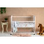 Set mobilier pentru copii, Qmini: Patut din lemn de pin cu roti, cu laterala culisanta si somiera reglabila in 3 trepte, Timmi Elefant, 120x60 cm + Saltea cocos-burete-cocos, 8 cm + Comoda cu masuta de infasat, Alb - 4