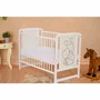 Set mobilier pentru copii, Qmini: Patut din lemn de pin cu roti, cu laterala culisanta si somiera reglabila in 3 trepte, Timmi Heart, 120x60 cm + Saltea cocos-burete-cocos, 12 cm + Comoda cu masuta de infasat, Alb - 4