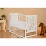 Set mobilier pentru copii, Qmini: Patut din lemn de pin cu roti, cu laterala culisanta si somiera reglabila in 3 trepte, Timmi Heart, 120x60 cm + Saltea cocos-burete-cocos, 12 cm + Comoda cu masuta de infasat, Alb - 5