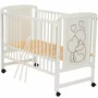 Set mobilier pentru copii, Qmini: Patut din lemn de pin cu roti, cu laterala culisanta si somiera reglabila in 3 trepte, Timmi Heart, 120x60 cm + Saltea cocos-burete-cocos, 12 cm + Comoda cu masuta de infasat, Alb - 8